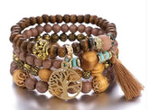 Bracelet bohème multicouche avec pendentif arbre de vie
